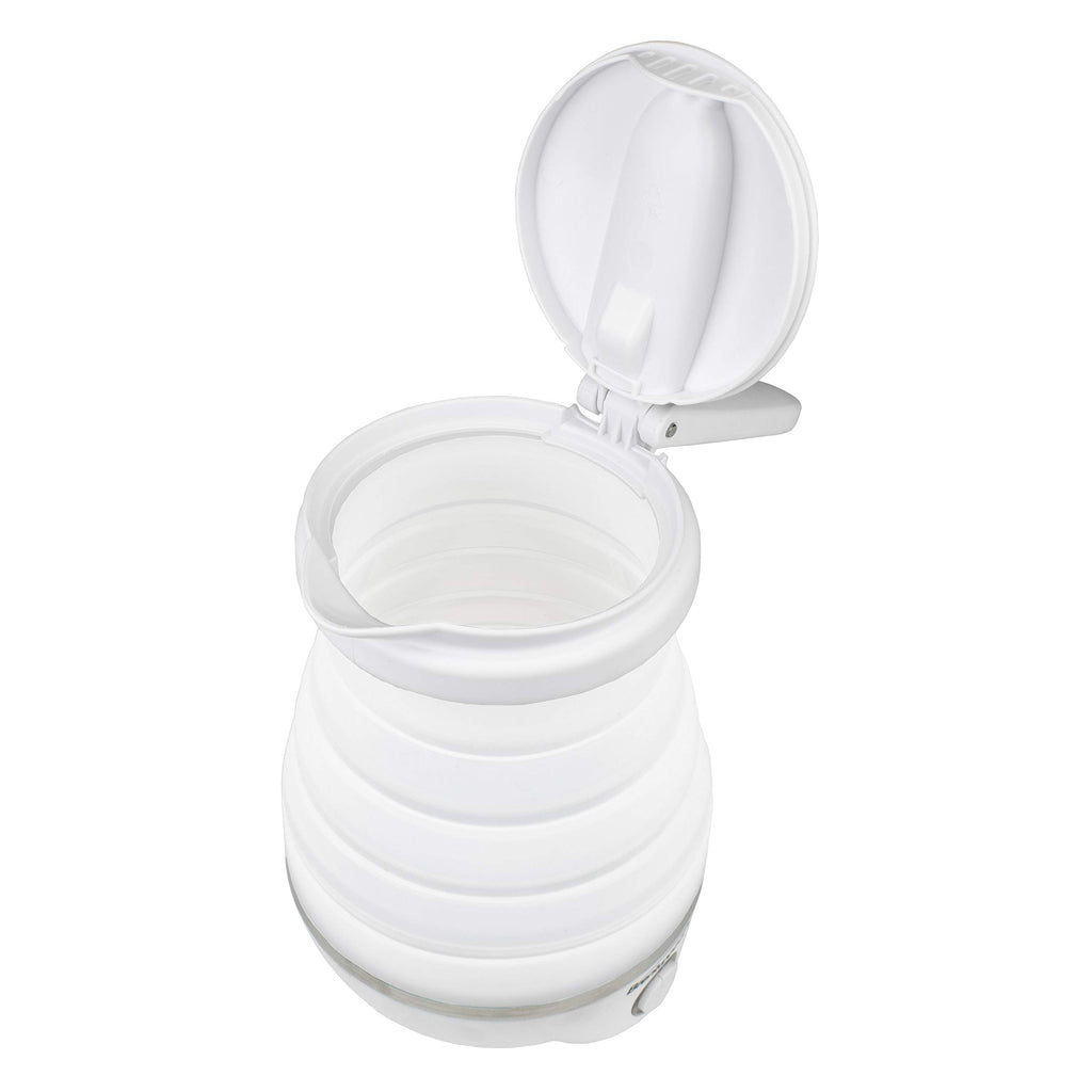 Brentwood Dual Voltage 3.3-Cup Collapsible Travel Kettle – White, 800W Silicone Folding Electric Kettle for Travel