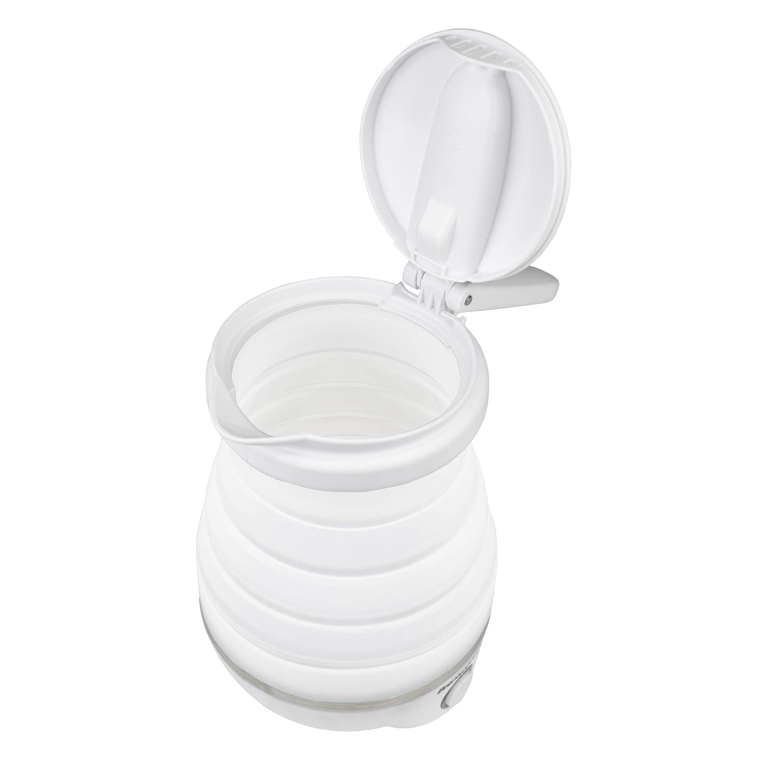 Brentwood Dual Voltage 3.3-Cup Collapsible Travel Kettle – White, 800W Silicone Folding Electric Kettle for Travel