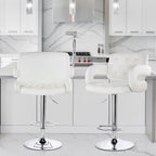 Elama Modern Faux Leather Tufted Bar Stool – White with Chrome Swivel Base