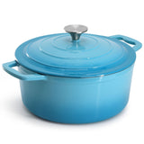 MegaChef Enameled Cast Iron Casserole with Self-Basting Lid, 5 Qt Round, 10.25 Inch, Blue