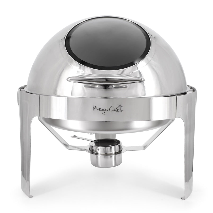 MegaChef MG-431101 6.3-Quart Round Stainless Steel Dome Roll-Top Chafing Dish with Window