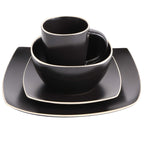 Gibson Home Soho Lounge 16-Piece Square Stoneware Dinnerware Set – Matte Black, Service for 4 (Microwave & Dishwasher Safe)