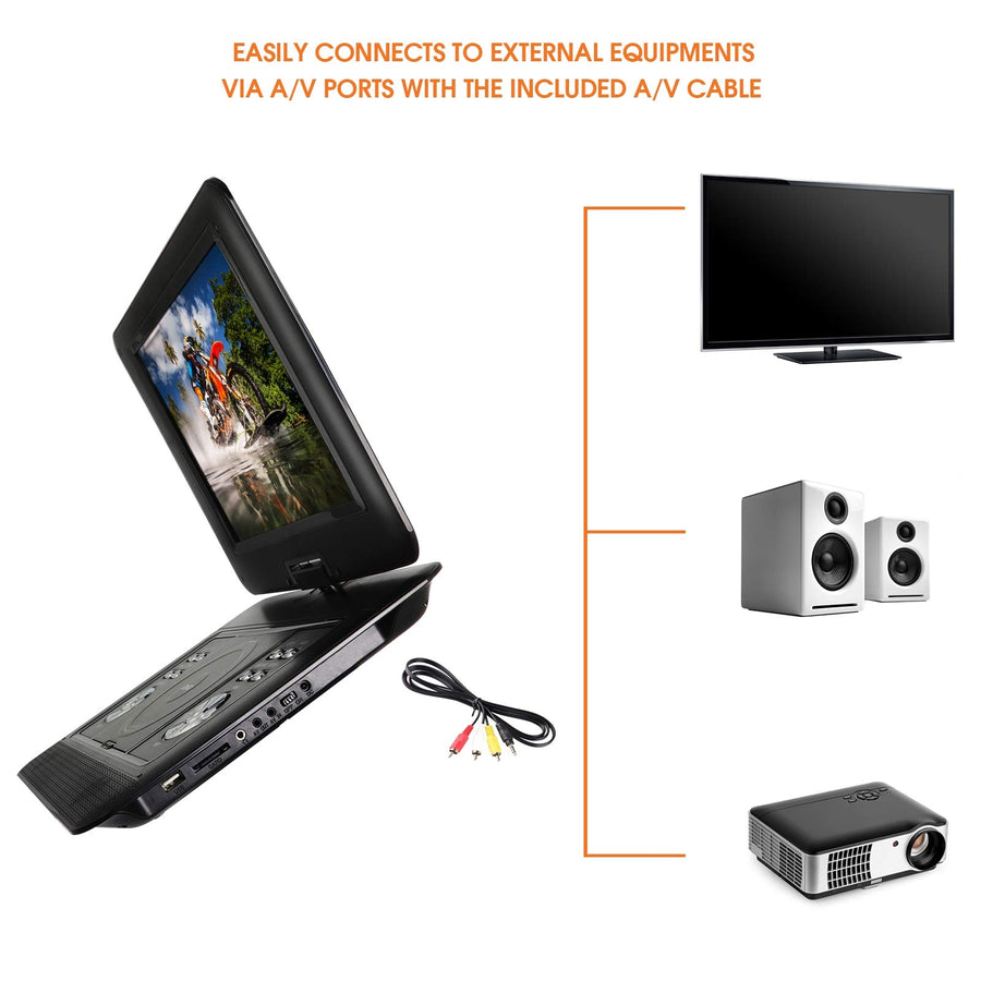 Trexonic 15.4" Portable DVD Player with Swivel TFT-LCD Screen, USB/SD/AV Inputs & Rechargeable Battery