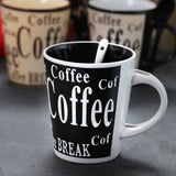 Mr. Coffee Bareggio Stoneware Coffee Mugs with Matching Spoons, Set of 4, 13 Oz, Embossed Reactive Glaze, Assorted Designs