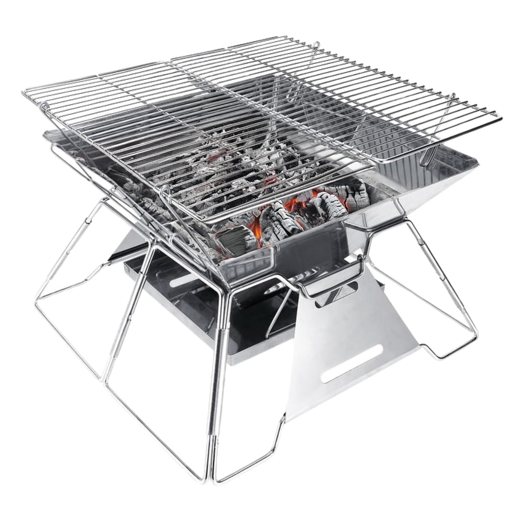 Brentwood BB-4X14SS folding stainless steel charcoal grill and fire pit