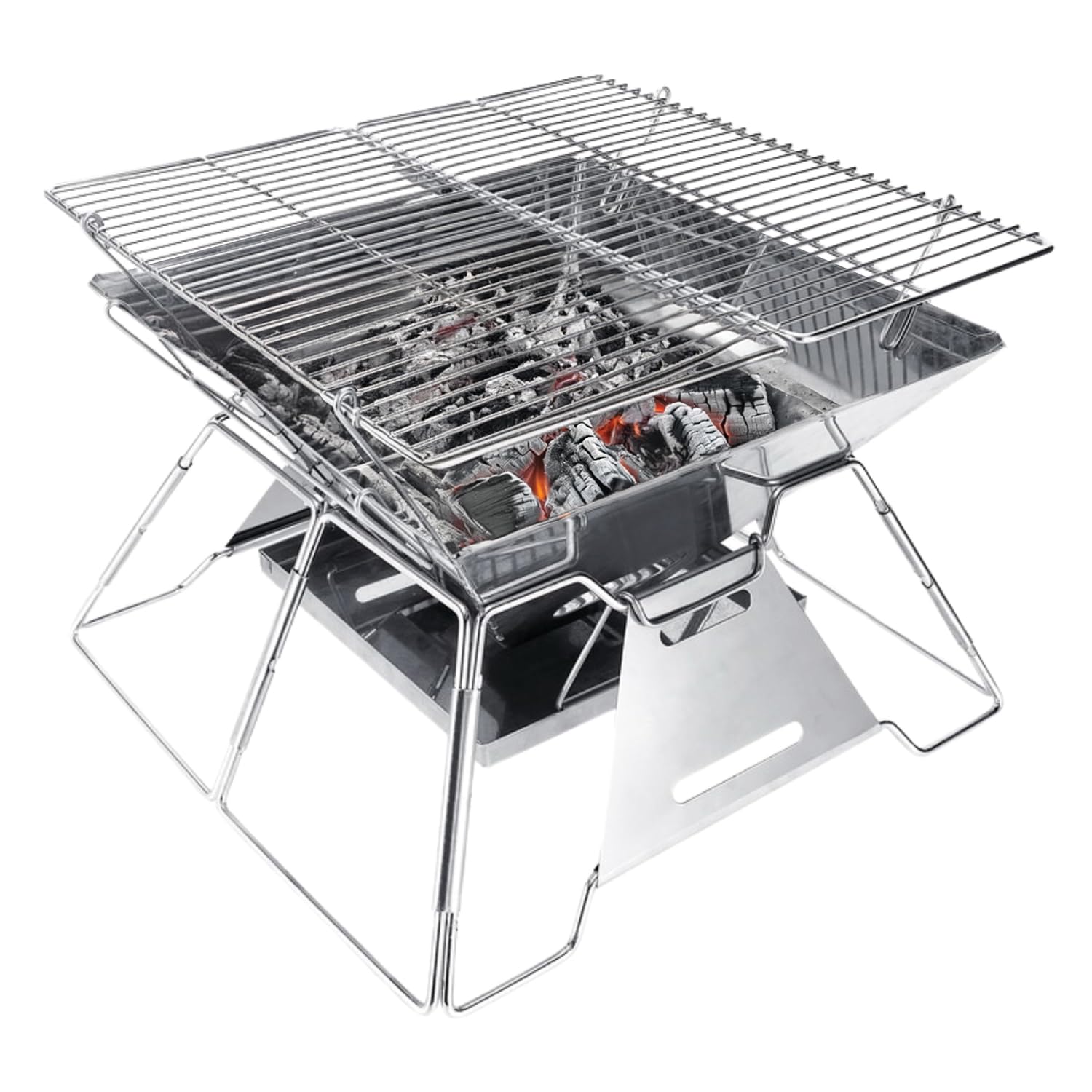 Brentwood BB-4X14SS folding stainless steel charcoal grill and fire pit