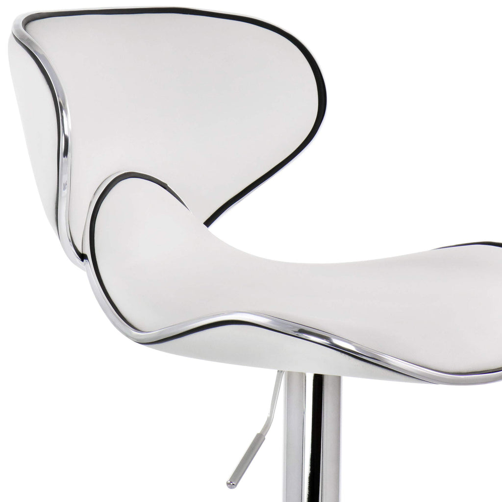 Elama 2-Piece Faux Leather Adjustable Bar Stool Set - White with Chrome Base, 360-Degree Swivel, Holds 250 lb