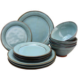 Gibson Elite Terranea Terracotta Dinnerware Set for 4, 12-Piece Reactive Glaze, Teal