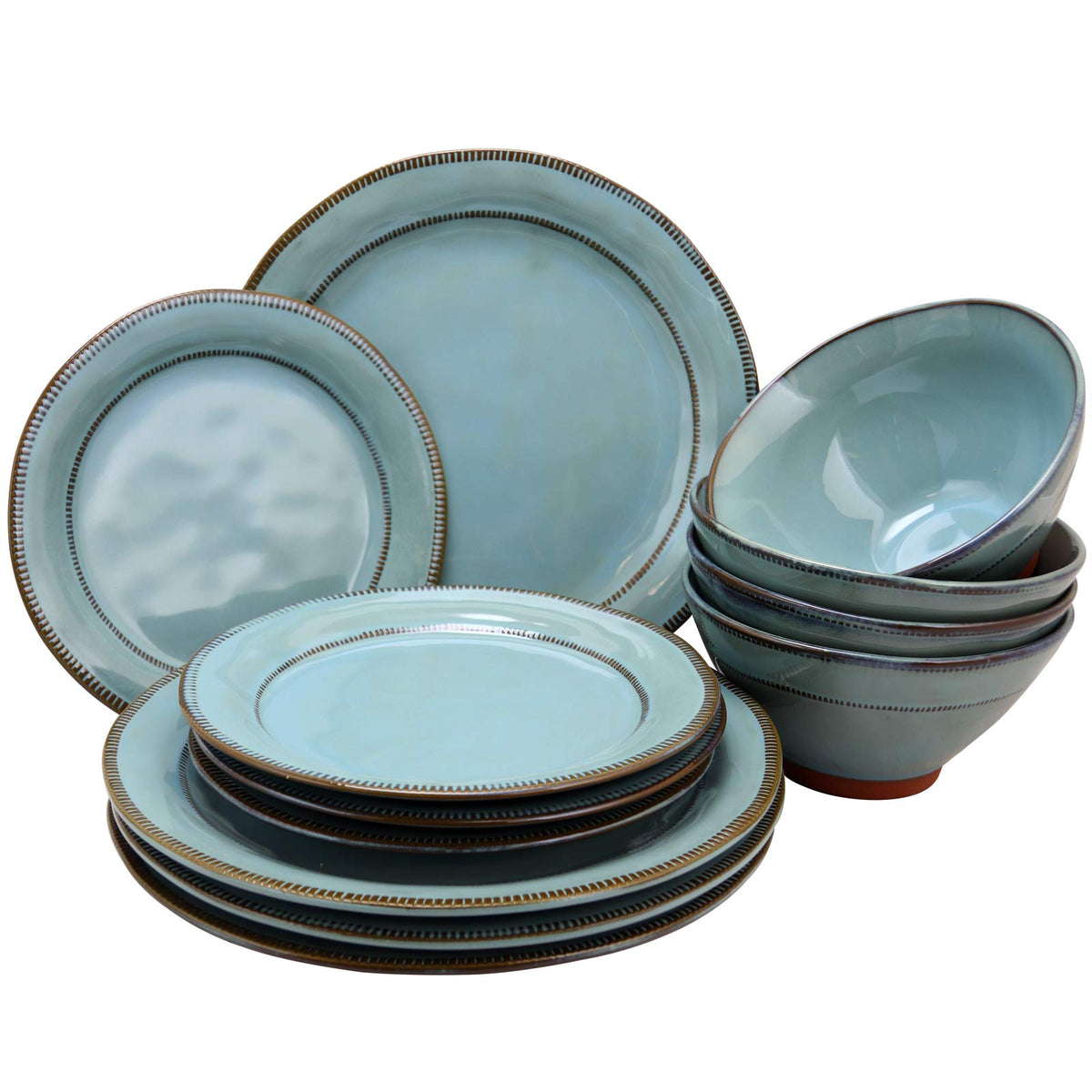 Gibson Elite Terranea Terracotta Dinnerware Set for 4, 12-Piece Reactive Glaze, Teal