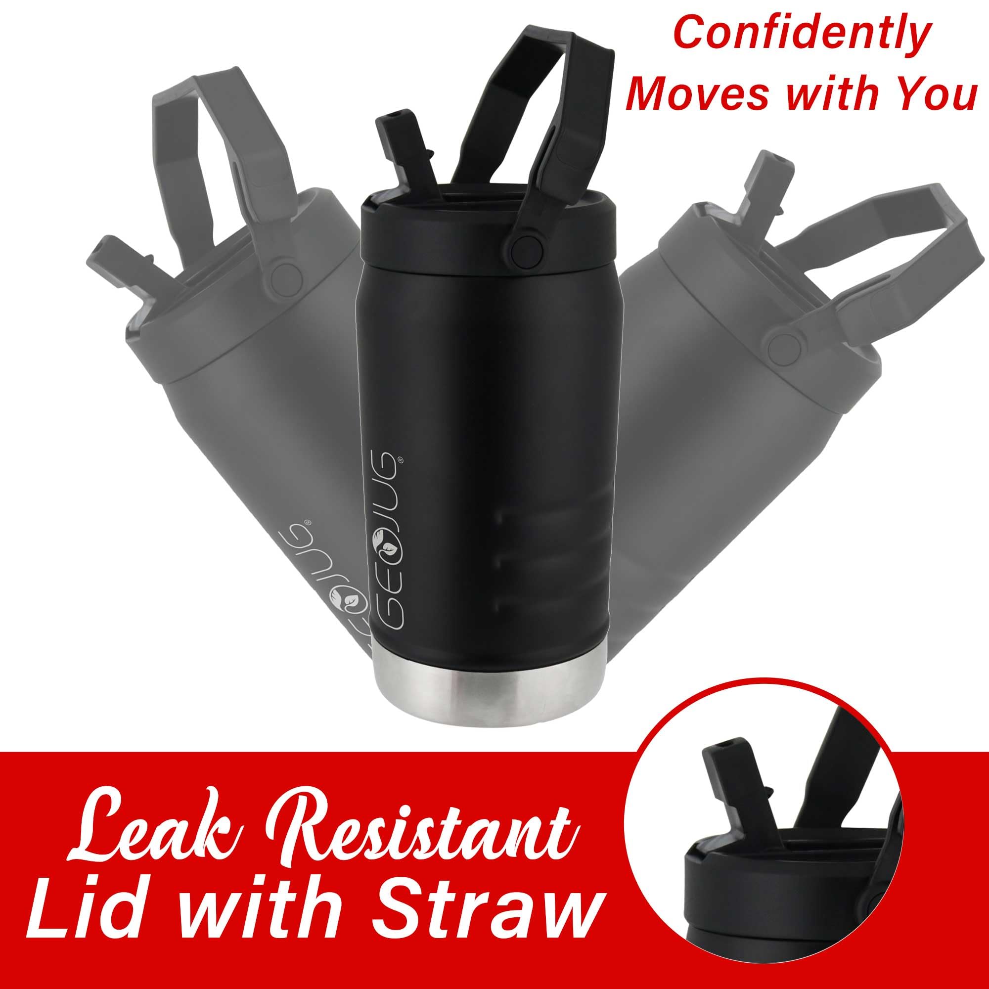 Brentwood GeoJug G-1900BK 64 oz Vacuum Insulated Sports Water Jug with Straw Lid and Fence Hook - Black