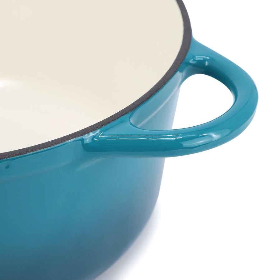 MegaChef 6.35 Quart Round Enameled Cast Iron Dutch Oven with Self-Basting Lid and Dual Handles, Light Blue