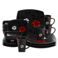 Gibson Elite Evening Blossom 16-Piece Stoneware Dinnerware Set – Black Floral, Service for 4