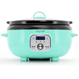 MegaChef Oval Electric Slow Cooker with Removable Ceramic Crock, 3.7 Qt, Digital Panel, Turquoise