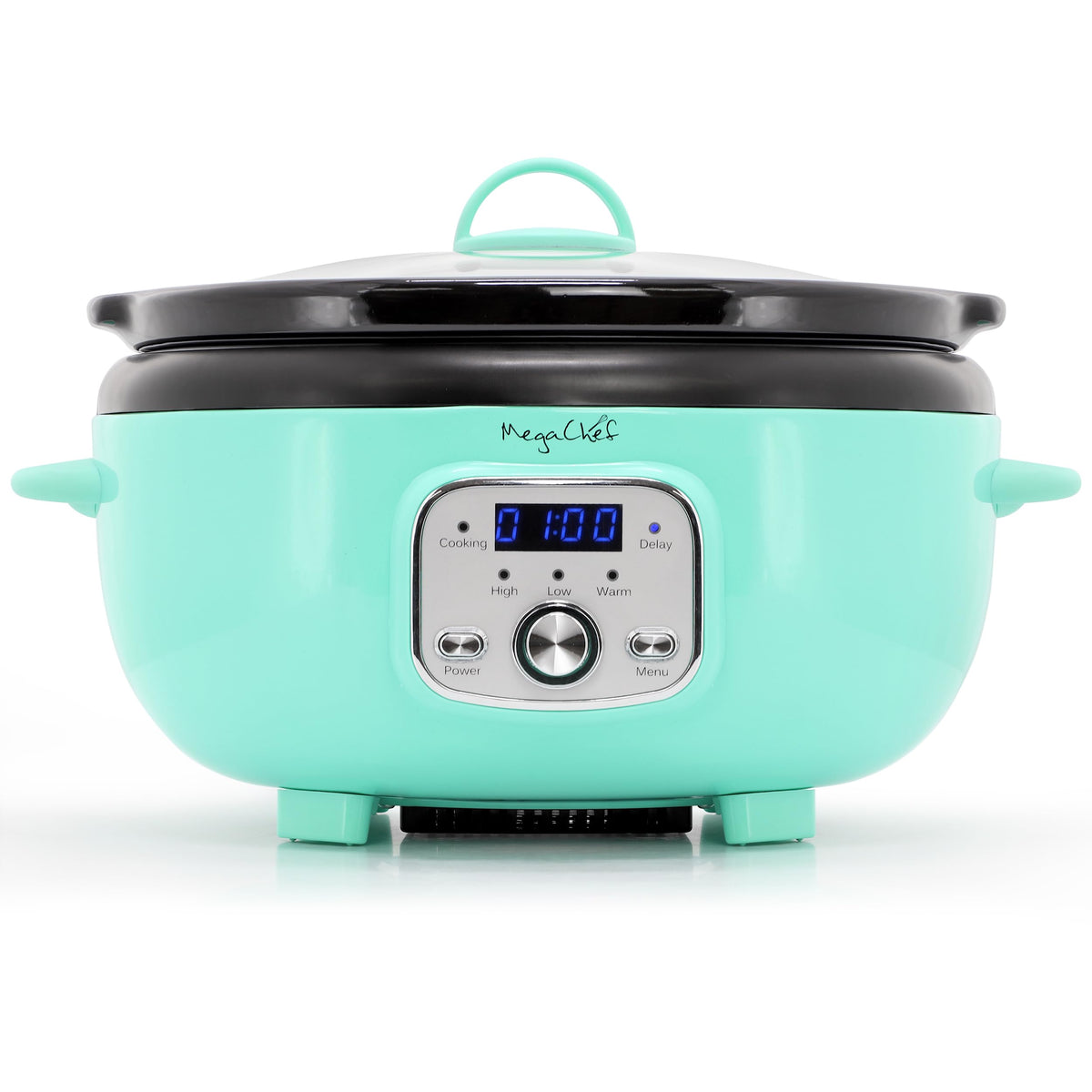 MegaChef Oval Electric Slow Cooker with Removable Ceramic Crock, 3.7 Qt, Digital Panel, Turquoise