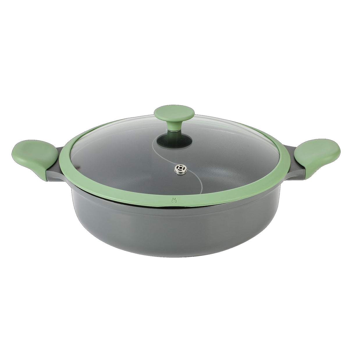 Kenmore Theodore 6.5 Quart Nonstick Cast Aluminum Divided Hot Pot Pan with Glass Lid