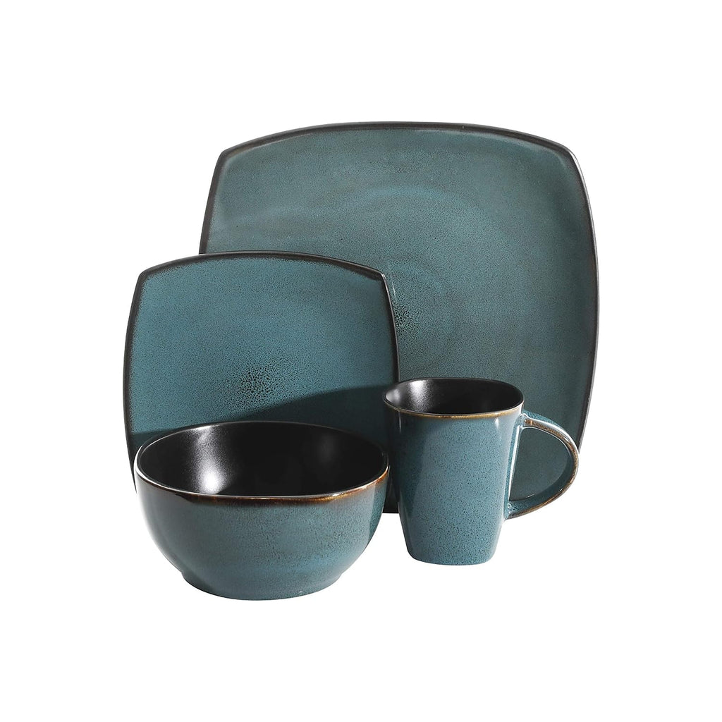 Gibson Elite Soho Lounge 16-Piece Dinnerware Set – Modern Teal Reactive Glaze Stoneware, Service for 4