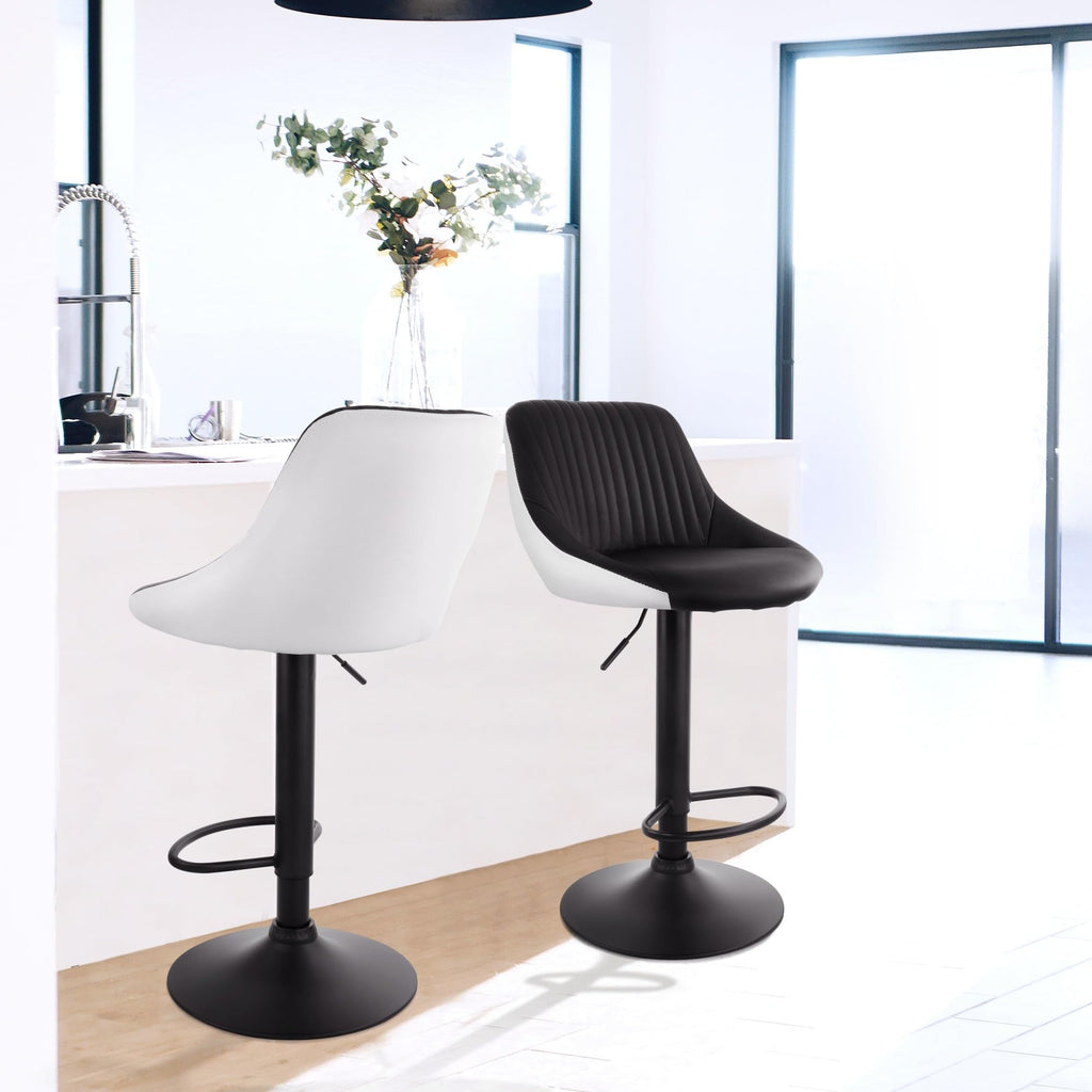 Elama Adjustable Faux Leather Bar Stool Set of 2 – Black & White with Black Base (ELM-704-1)
