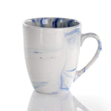 Marble Stoneware Dinnerware Set for 4, 16 Piece with Mugs, Glossy Blue and White, Elama Fine Marble
