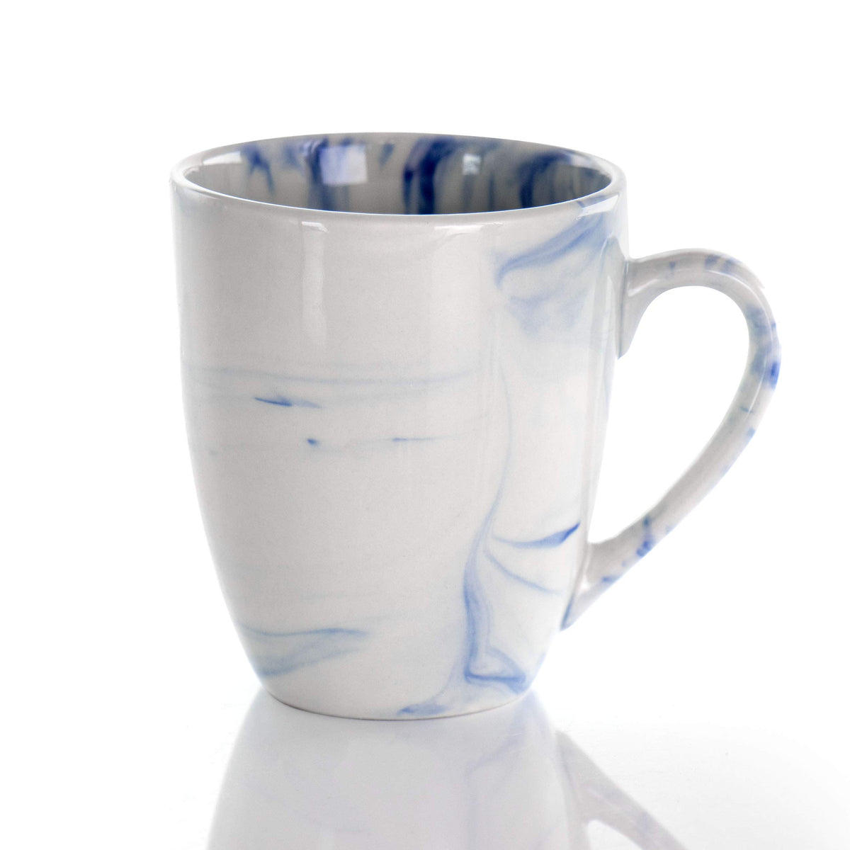Marble Stoneware Dinnerware Set for 4, 16 Piece with Mugs, Glossy Blue and White, Elama Fine Marble