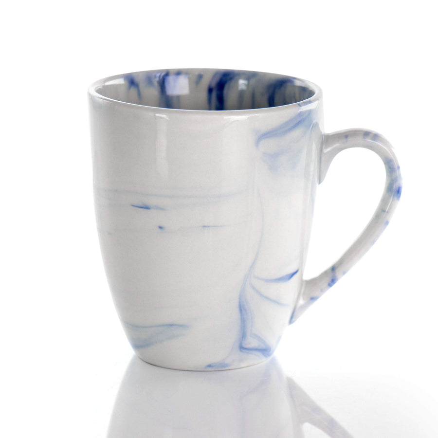 Marble Stoneware Dinnerware Set for 4, 16 Piece with Mugs, Glossy Blue and White, Elama Fine Marble