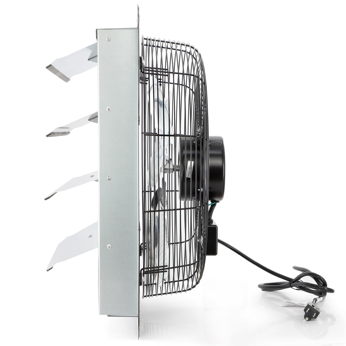 Vie Air 18 Inch Aluminum Shutter Exhaust Fan with Power Cord, 2,450 CFM Wall-Mount Ventilation, Silver