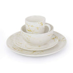 Elama Fine Marble 16-Piece Stoneware Dinnerware Set – Gold & White Marble Pattern with Glossy Glaze, 4 Plates, 4 Salad Plates, 4 Bowls & 4 Mugs (Service for 4)