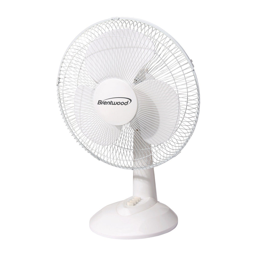 Brentwood Kool Zone F-12DW 12 Inch 3-Speed Oscillating Desk Fan - White, 32W