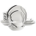 Elama Sarah 16 Piece Porcelain Double Bowl Black Ribbon Dinnerware Set, Service for 4 in White and Black