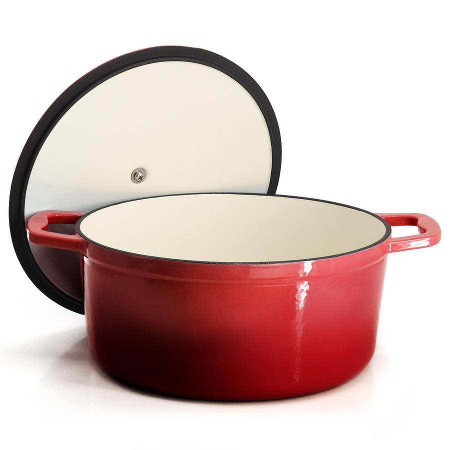 MegaChef 5-Quart Enameled Cast Iron Casserole with Lid, Red