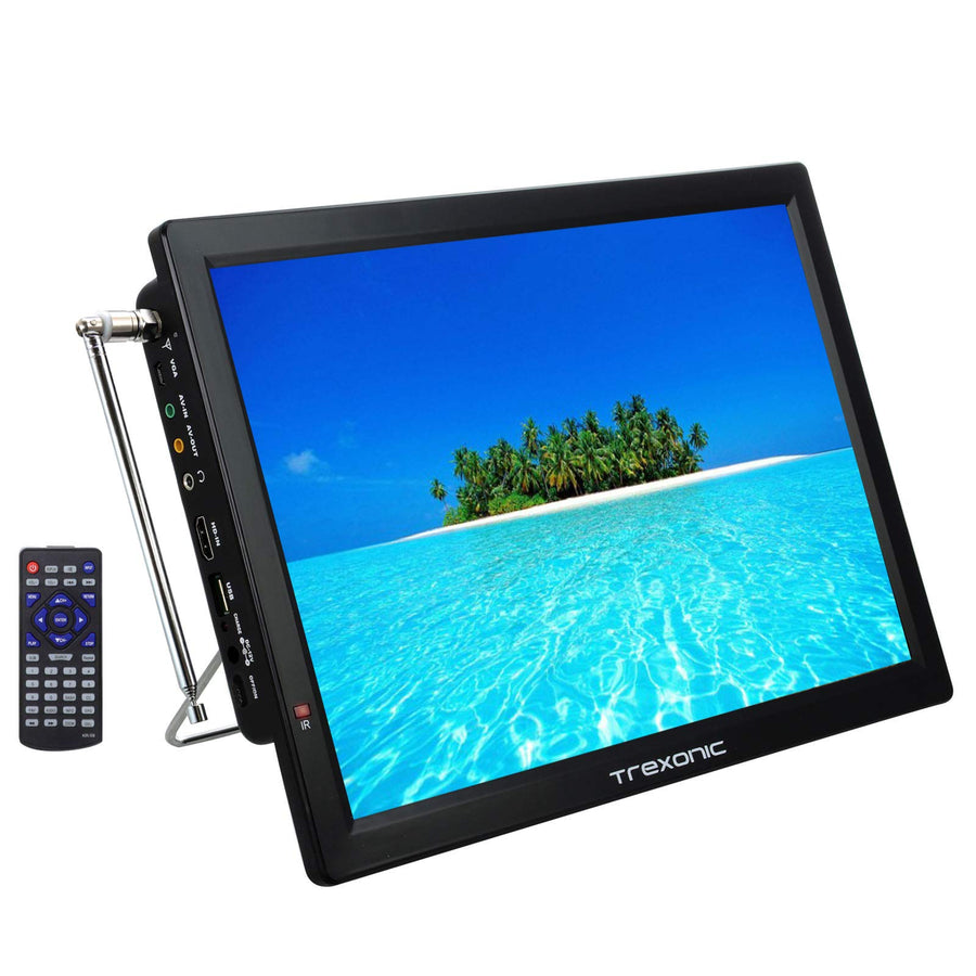 Trexonic Portable Rechargeable 14 inch LED TV with HDMI, SD/MMC, USB, VGA, AV In/Out and Built-in Digital Tuner