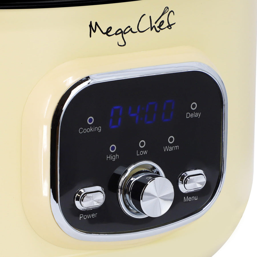 Digital Slow Cooker, 3.7 Qt Oval with High, Low and Warm Settings, Cream, by MegaChef