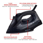 Brentwood 1200-Watt Lightweight Non-Stick Steam Iron, Black