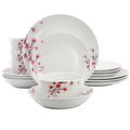 Elama Tamara 16-Piece Cherry Blossom Porcelain Dinnerware Set – White & Pink Service for 4