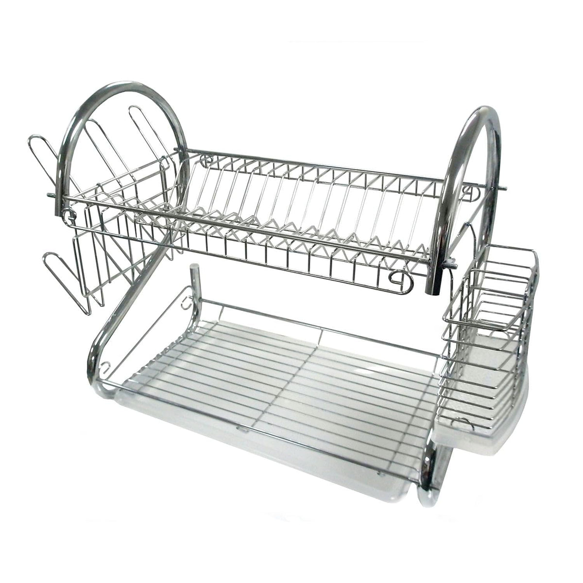 2-Tier Chrome Dish Drying Rack, 22 Inch, with Side Mug Holder, Cutlery Caddy & Drain Tray, Better Chef DR-22