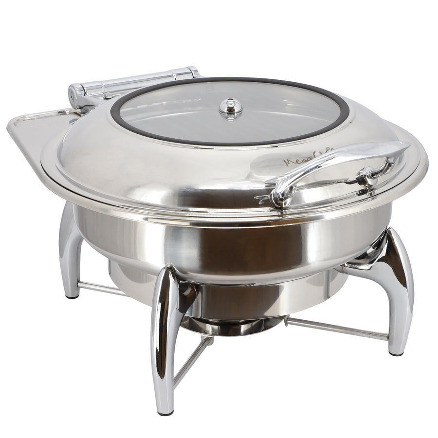 MegaChef MG-430602 6.3-Quart Round Stainless Steel Chafing Dish with Hinged Lid and Window