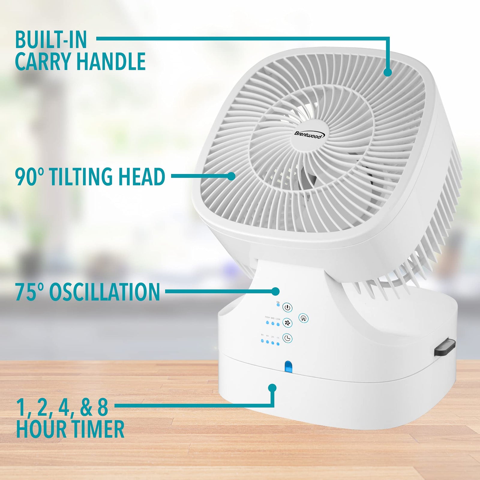 Brentwood F-900RW 8 Inch 3-Speed Remote Control Oscillating Air Circulator Desktop Fan with Timer, White