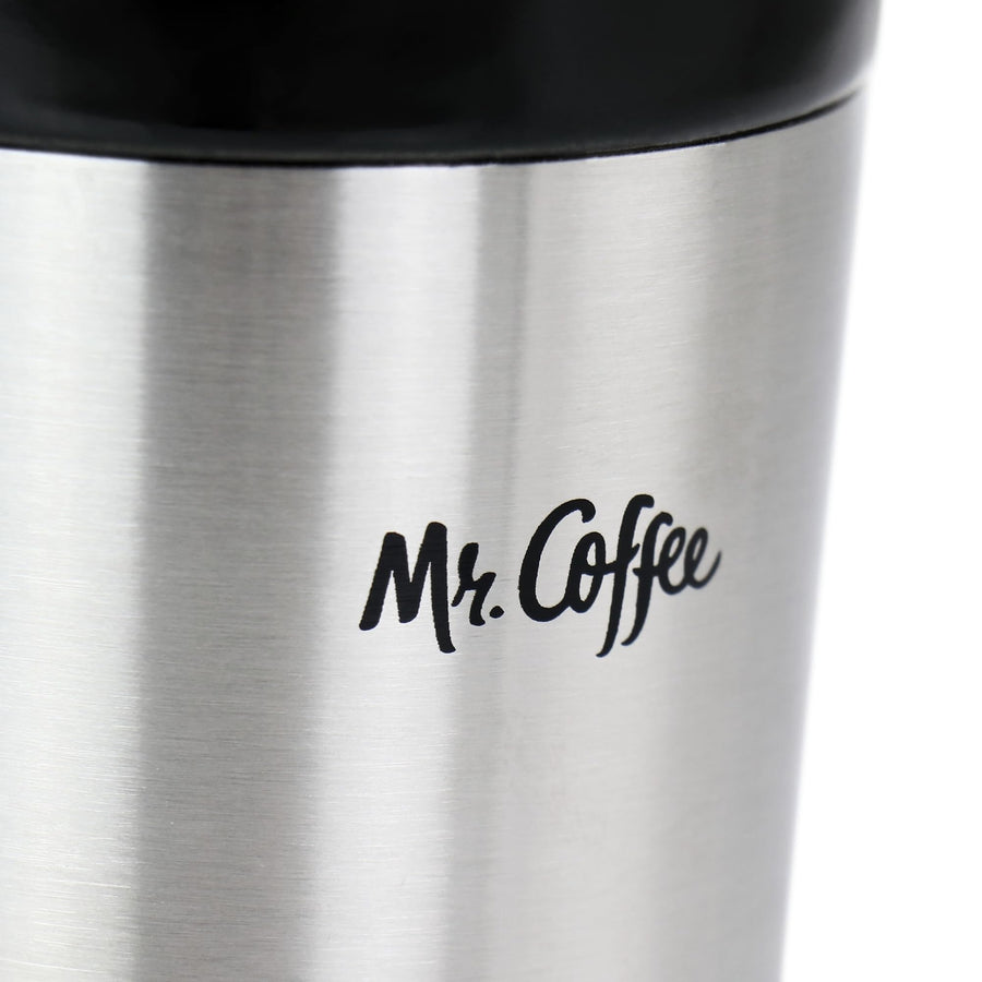Mr. Coffee Stoneware Travel Mug with Stainless Steel Base and Slide Sip Lid, 16 Oz, Black, Travertine