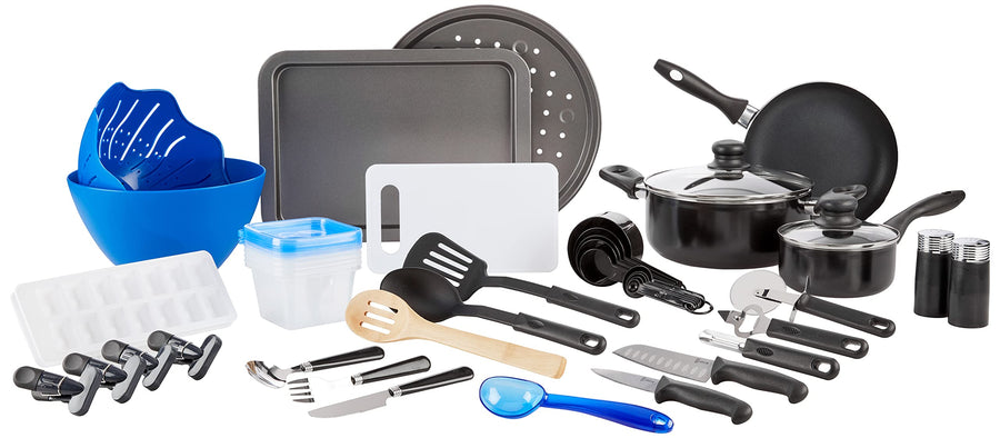 Gibson Home Back to Basics 59-Piece Nonstick Aluminum Cookware & Kitchen Combo Set, Black
