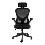 Elama black and gray ergonomic mesh office chair, front view showing the headrest, mesh back, flip-up arms and lumbar support