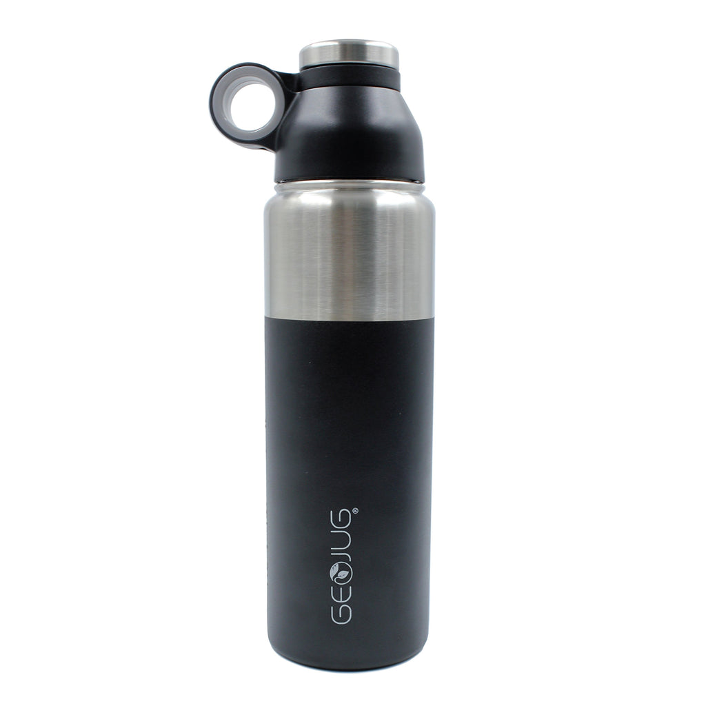 Brentwood GeoJug 24 oz black stainless steel vacuum insulated water bottle with flip-and-sip cap