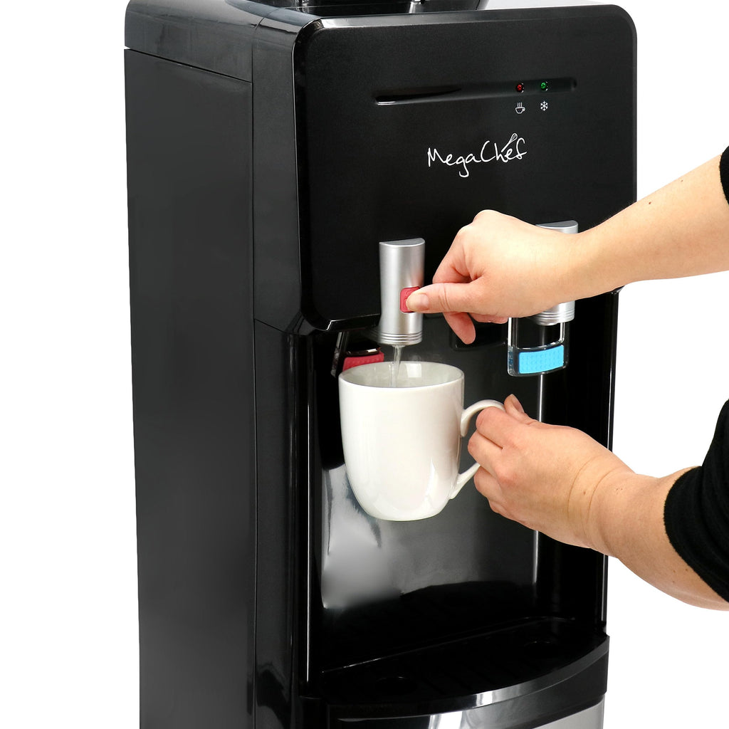 MegaChef Hot & Cold Water Dispenser – Stainless Steel 5-Gallon Top-Loading Cooler with Child Safety Lock
