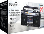 Supersonic Retro 4-Band Radio and Cassette Player with Bluetooth, Black