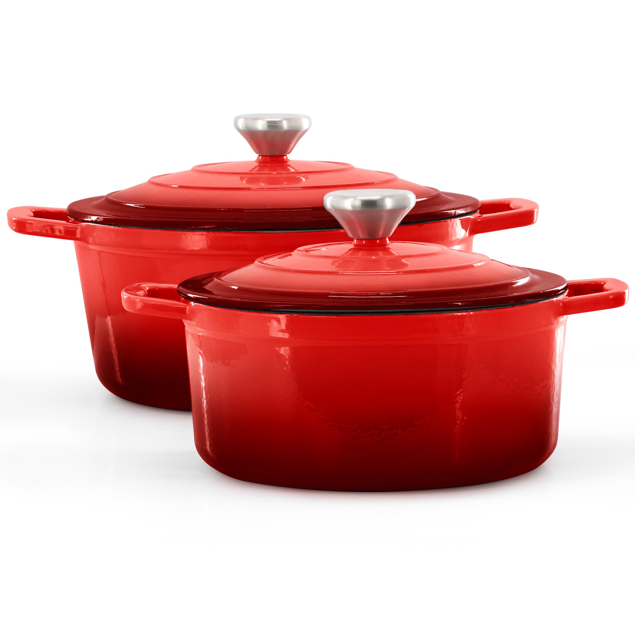 MegaChef 7 Piece Enameled Cast Iron Cookware Set in Red