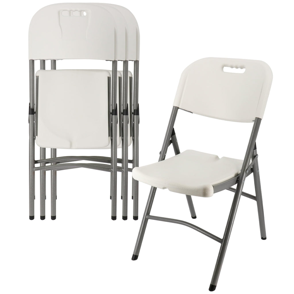 Elama 4-Piece Deluxe Folding Patio Chairs – White Indoor/Outdoor Plastic Dinner Chairs with Handle