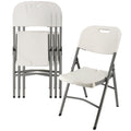 Elama 4-Piece Deluxe Folding Patio Chairs – White Indoor/Outdoor Plastic Dinner Chairs with Handle