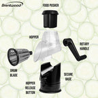 Brentwood KA-5060BK Rotary Cheese Grater & Slicer with 3 Stainless Drum Blades, Black