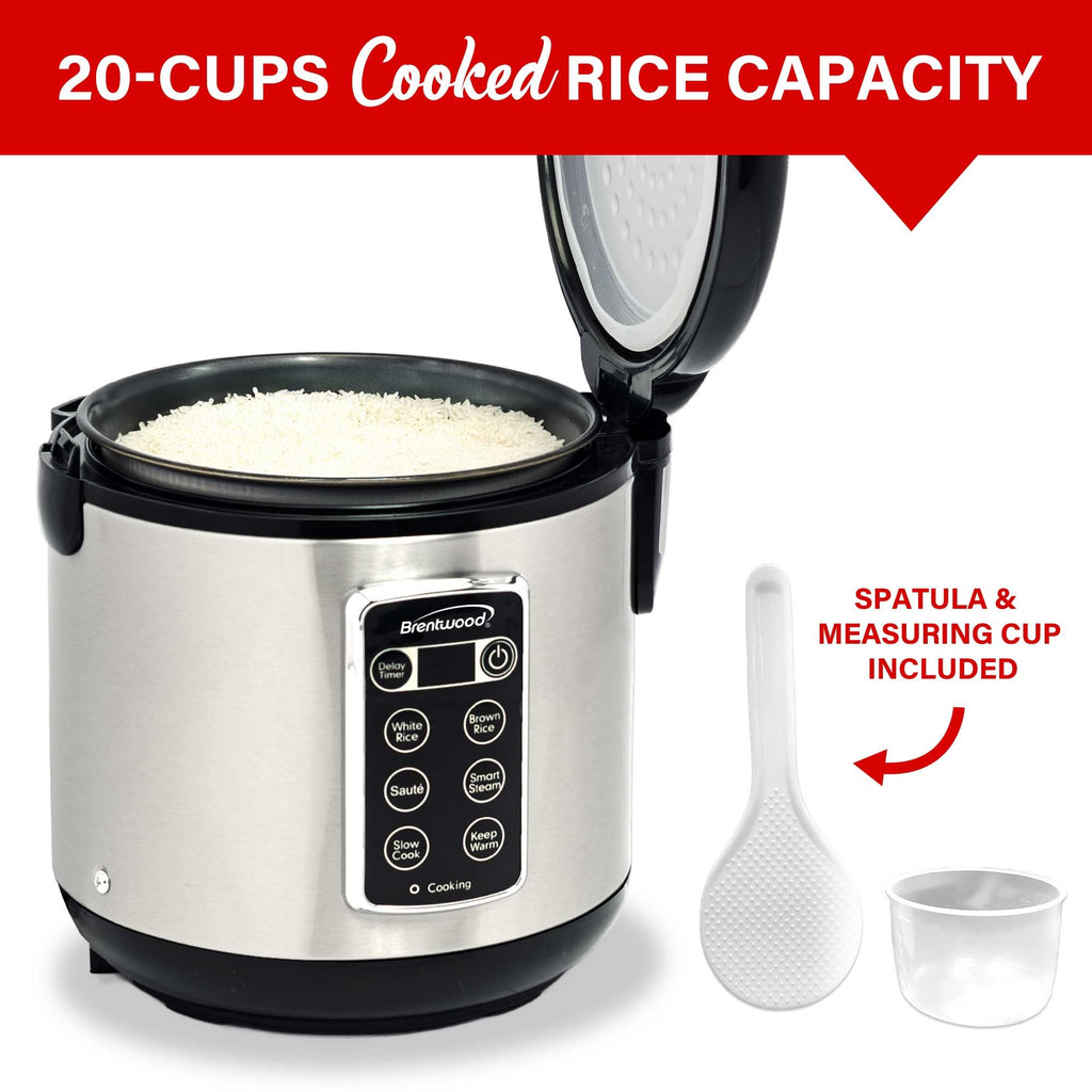 Brentwood RC-5110DS 7-Function Smart Rice Multi-Cooker, Stainless Steel - 5 Cups Uncooked / 10 Cups Cooked, Saute & 15-Hour Delay Timer