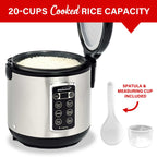 Brentwood RC-5110DS 7-Function Smart Rice Multi-Cooker, Stainless Steel - 5 Cups Uncooked / 10 Cups Cooked, Saute & 15-Hour Delay Timer