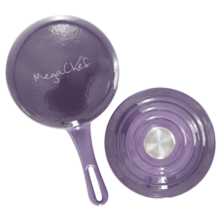 MegaChef 2 Quart Enameled Cast Iron Sauce Pan with Lid in Gradient Purple