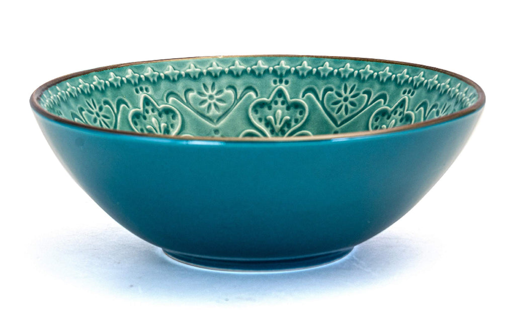 Elama Sea Foam Mozaic 16-Piece Round Stoneware Dinnerware Set – Sea Green with Embossed Mandala Texture, Service for 4